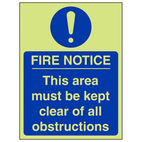 Area Clear All Obstructions Sign - Glow in the Dark - 150x200mm (x3)