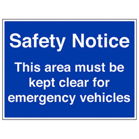 Area Clear Emergency Vehicles Sign - Rigid Plastic - 600x450mm (x3)