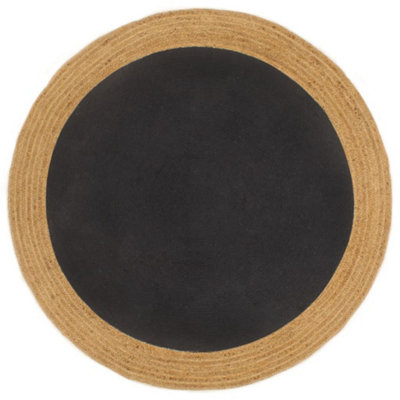 Area Rug Braided Black & Natural 90 cm Jute & Cotton Round