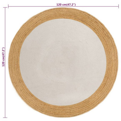 Area Rug Braided White & Natural 120 cm Jute & Cotton Round