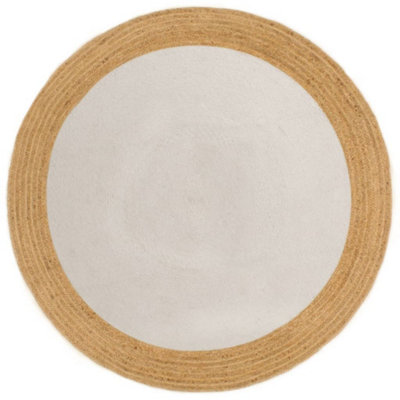 Area Rug Braided White & Natural 150 cm Jute & Cotton Round