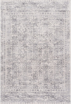 Area Rug Vintage Design in Cream and Grey Non-shedding Short Pile Living Room Rugs 3716CG
