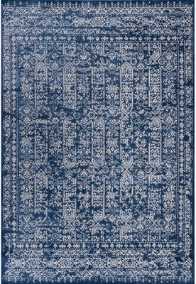 Area Rug Vintage Design in Navy Blue Non-shedding Short Pile Living Room Rugs 3716BL