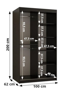 Arendal I Mirrored Panel Sliding Door Wardrobe  (H2000mm W1000mm D620mm) - White Matt
