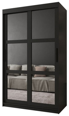 Arendal I Mirrored Panel Sliding Door Wardrobe (H2000mm W1200mm D620mm) - Black Matt