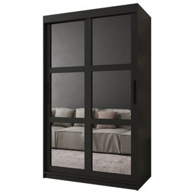 Arendal I Mirrored Panel Sliding Door Wardrobe (H2000mm W1200mm D620mm) - Black Matt