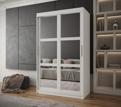 Arendal I Mirrored Panel Sliding Door Wardrobe (H2000mm W1200mm D620mm) - White Matt