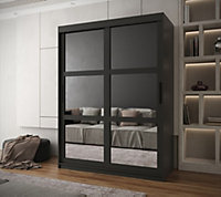 Arendal I Mirrored Panel Sliding Door Wardrobe (H2000mm W1500mm D620mm) - Black Matt