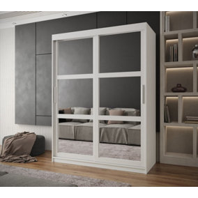 Arendal I Mirrored Panel Sliding Door Wardrobe (H2000mm W1500mm D620mm) - White Matt