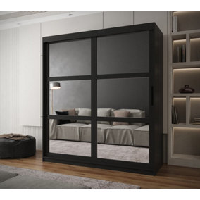 Arendal I Mirrored Panel Sliding Door Wardrobe (H2000mm W1800mm D620mm) - Black Matt