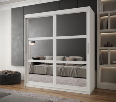 Arendal I Mirrored Panel Sliding Door Wardrobe (H2000mm W1800mm D620mm) - White Matt