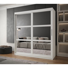 Arendal I Mirrored Panel Sliding Door Wardrobe (H2000mm W1800mm D620mm) - White Matt