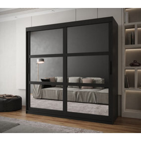 Arendal I Mirrored Panel Sliding Door Wardrobe (H2000mm W2000mm D620mm) - Black Matt