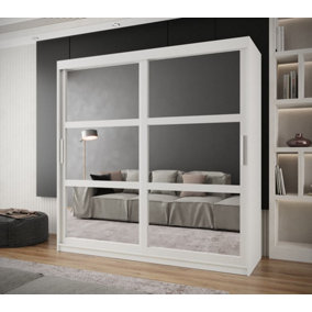 Arendal I Mirrored Panel Sliding Door Wardrobe (H2000mm W2000mm D620mm) - White Matt