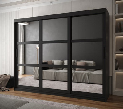 Arendal I Mirrored Panel Sliding Door Wardrobe (H2000mm W2500mm D620mm) - Black Matt