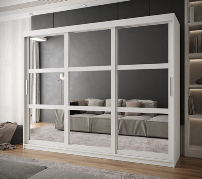 Arendal I Mirrored Panel Sliding Door Wardrobe (H2000mm W2500mm D620mm) - White Matt