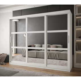 Arendal I Mirrored Panel Sliding Door Wardrobe (H2000mm W2500mm D620mm) - White Matt