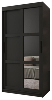 Arendal III  Mirrored  Sliding Door Wardrobe with Panel Doors (H2000mm W1000mm D620mm) - Black Matt