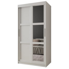 Arendal III  Mirrored  Sliding Door Wardrobe with Panel Doors  (H2000mm W1000mm D620mm) - White Matt