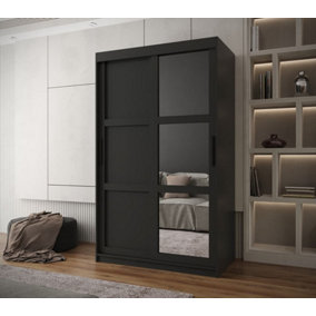Arendal III  Mirrored  Sliding Door Wardrobe with Panel Doors (H2000mm W1200mm D620mm) - Black Matt