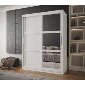 Arendal III  Mirrored  Sliding Door Wardrobe with Panel Doors (H2000mm W1500mm D620mm) - White Matt