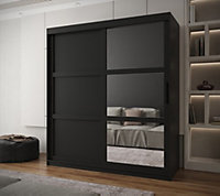 Arendal III  Mirrored  Sliding Door Wardrobe with Panel Doors (H2000mm W1800mm D620mm) - Black Matt