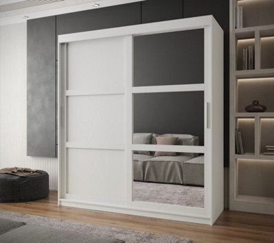 Arendal III  Mirrored  Sliding Door Wardrobe with Panel Doors (H2000mm W1800mm D620mm) - White Matt