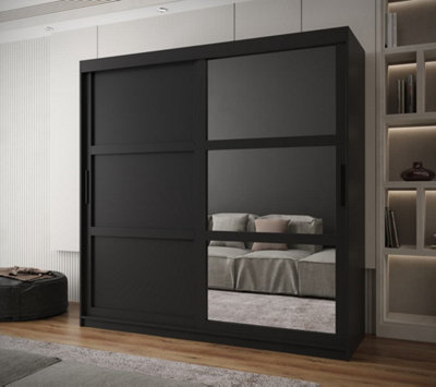 Arendal III  Mirrored  Sliding Door Wardrobe with Panel Doors (H2000mm W2000mm D620mm) - Black Matt