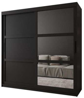 Arendal III  Mirrored  Sliding Door Wardrobe with Panel Doors (H2000mm W2000mm D620mm) - Black Matt
