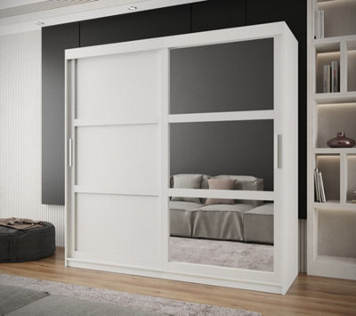 Arendal III  Mirrored  Sliding Door Wardrobe with Panel Doors (H2000mm W2000mm D620mm) - White Matt