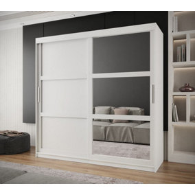Arendal III  Mirrored  Sliding Door Wardrobe with Panel Doors (H2000mm W2000mm D620mm) - White Matt