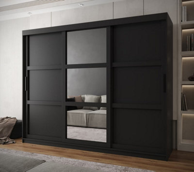 Arendal III  Mirrored  Sliding Door Wardrobe with Panel Doors (H2000mm W2500mm D620mm) - Black Matt