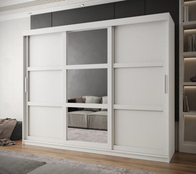 Arendal III  Mirrored  Sliding Door Wardrobe with Panel Doors (H2000mm W2500mm D620mm) - White Matt