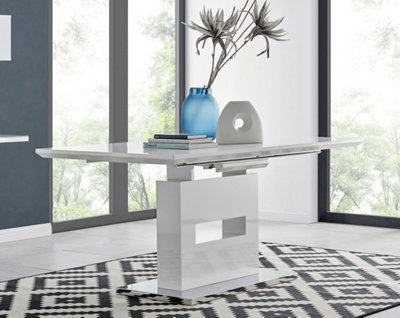 Arezzo 6 8 Seater White High Gloss Extending Dining Table for Family Dinners with Statement Structural Plinth Leg