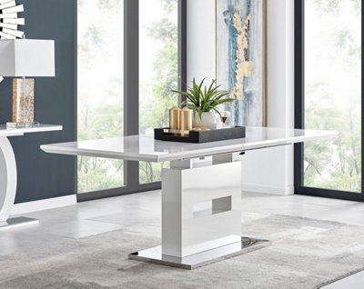 Arezzo 6 8 Seater White High Gloss Extending Dining Table for Family Dinners with Statement Structural Plinth Leg
