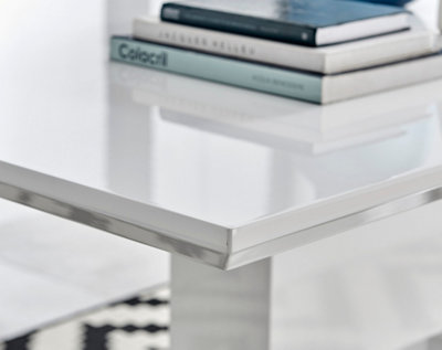 Arezzo 6 8 Seater White High Gloss Extending Dining Table for Family Dinners with Statement Structural Plinth Leg