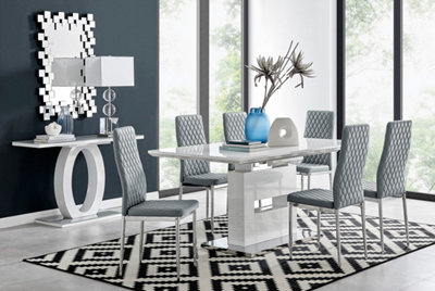 AREZZO White High Gloss Extending Dining Table 6 Elephant Grey