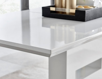 AREZZO White High Gloss Extending Dining Table 8 Cappuccino