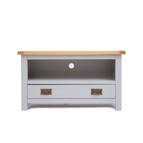 Argenta Light Grey 1 Drawer TV Cabinet Brass Drop Handle