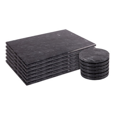 Argon Tableware 12pc Black Marble Placemats & Round Coasters Set