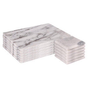 Argon Tableware - 12pc White Marble Placemats & Square Coasters Set - Stone Rectangular Dining Serving Tray & Placemat