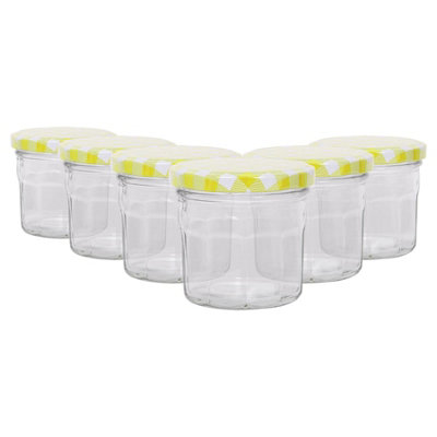 Argon Tableware 130ml Glass Jam Jars with Airtight Yellow Gingham Lids ...