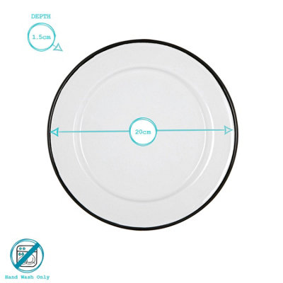 Argon Tableware 20cm Enamel Side Plates - Black Rim - Set of 12 - 8inch ...