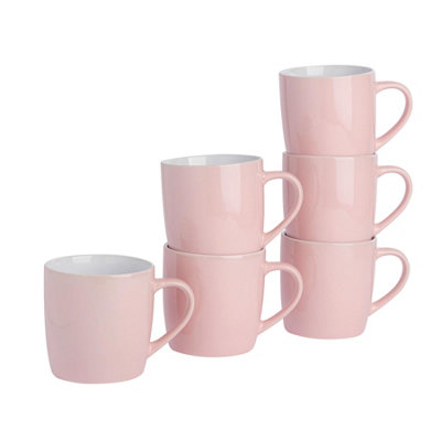 Argon Tableware 2x Coloured Coffee Mugs - 350ml - Pink - Durable Stoneware Cappuccino Tea Cup Dishwasher & Microwave Safe