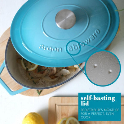 Argon Tableware 2x Oval Cast Iron Casserole Dishes with Self-Basting ...