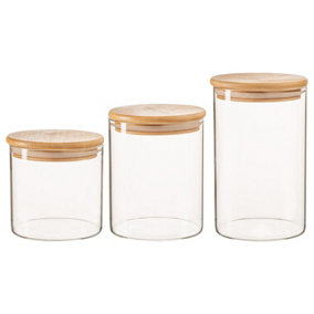 Argon Tableware 3 Piece Scandi Glass Storage Jars Set with Wooden Lids
