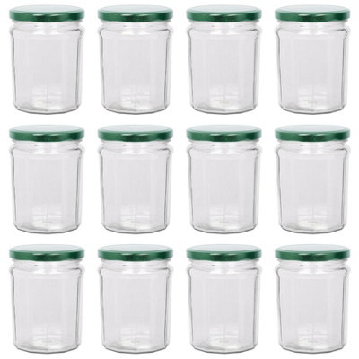 ARGON TABLEWARE 380ML GLASS JAM JARS WITH AIRTIGHT GREEN LIDS - SET OF ...