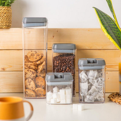 Argon Tableware 4pc Food Storage Containers Set - Grey Airtight Plastic ...