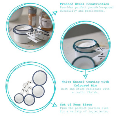 Argon Tableware 4pc White Enamel Measuring Cups Set - Blue