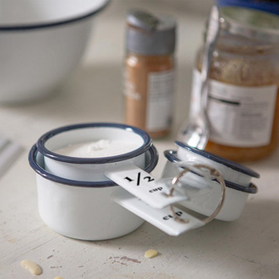 Argon Tableware 4pc White Enamel Measuring Cups Set - Blue